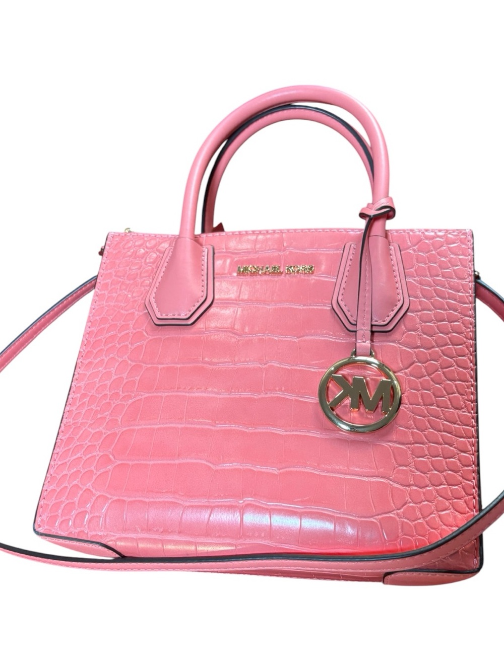 Michael Kors Salmon Pink Croc-Embossed Satchel